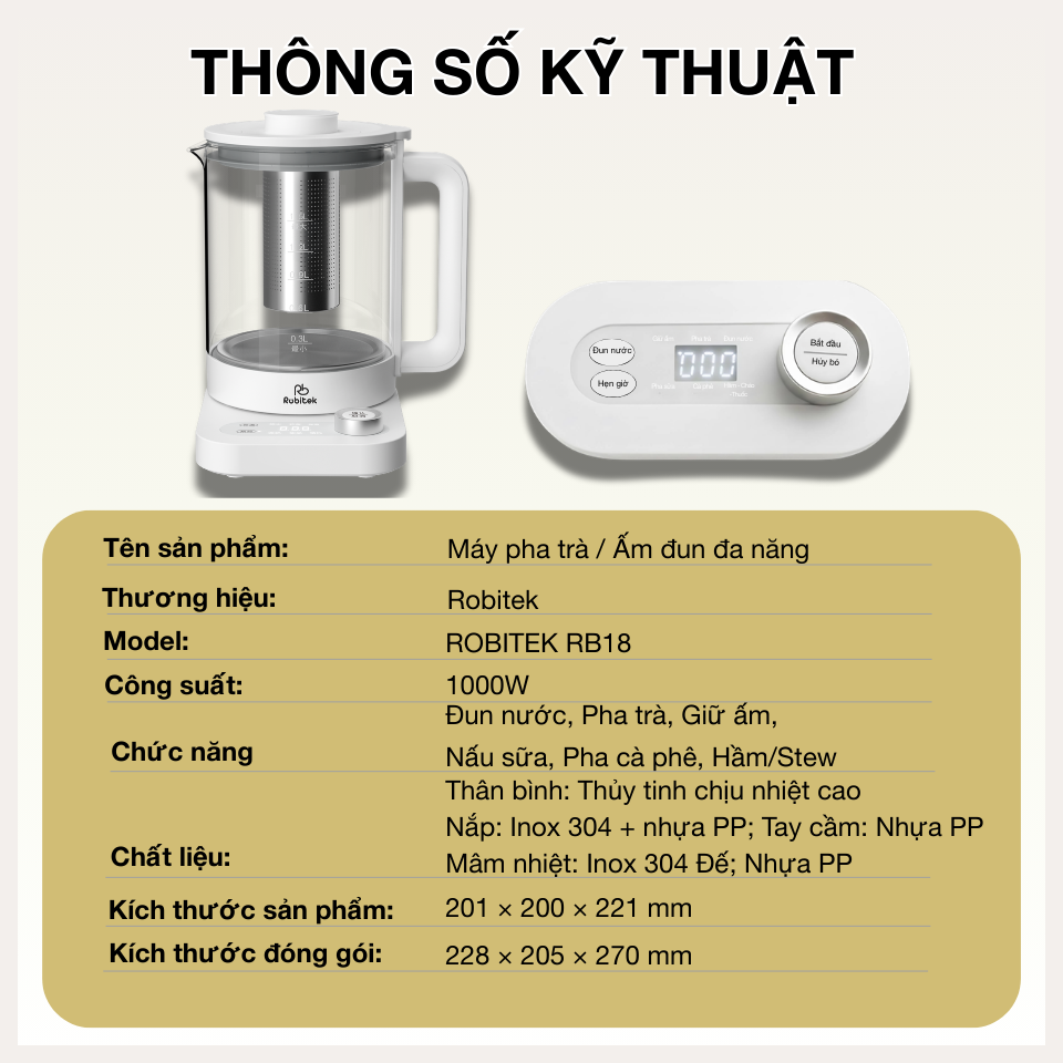 Máy Pha Trà Robitek RB18 - 1.8L – Đa năng&nbsp;